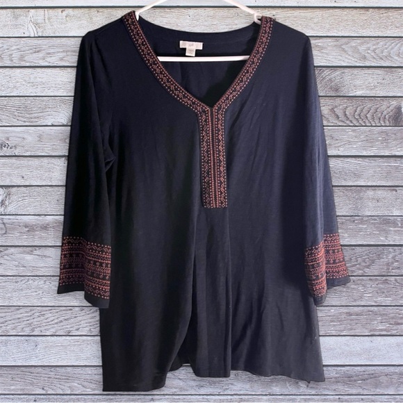 J. Jill Tops - J Jill Navy Embroidered V-Neck Tunic Top small petite